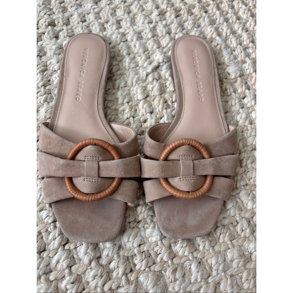 Veronica Beard Madeira Suede raffia Ring Slide Sandals | Quiet Luxury Resort Fla - Picture 3 of 8